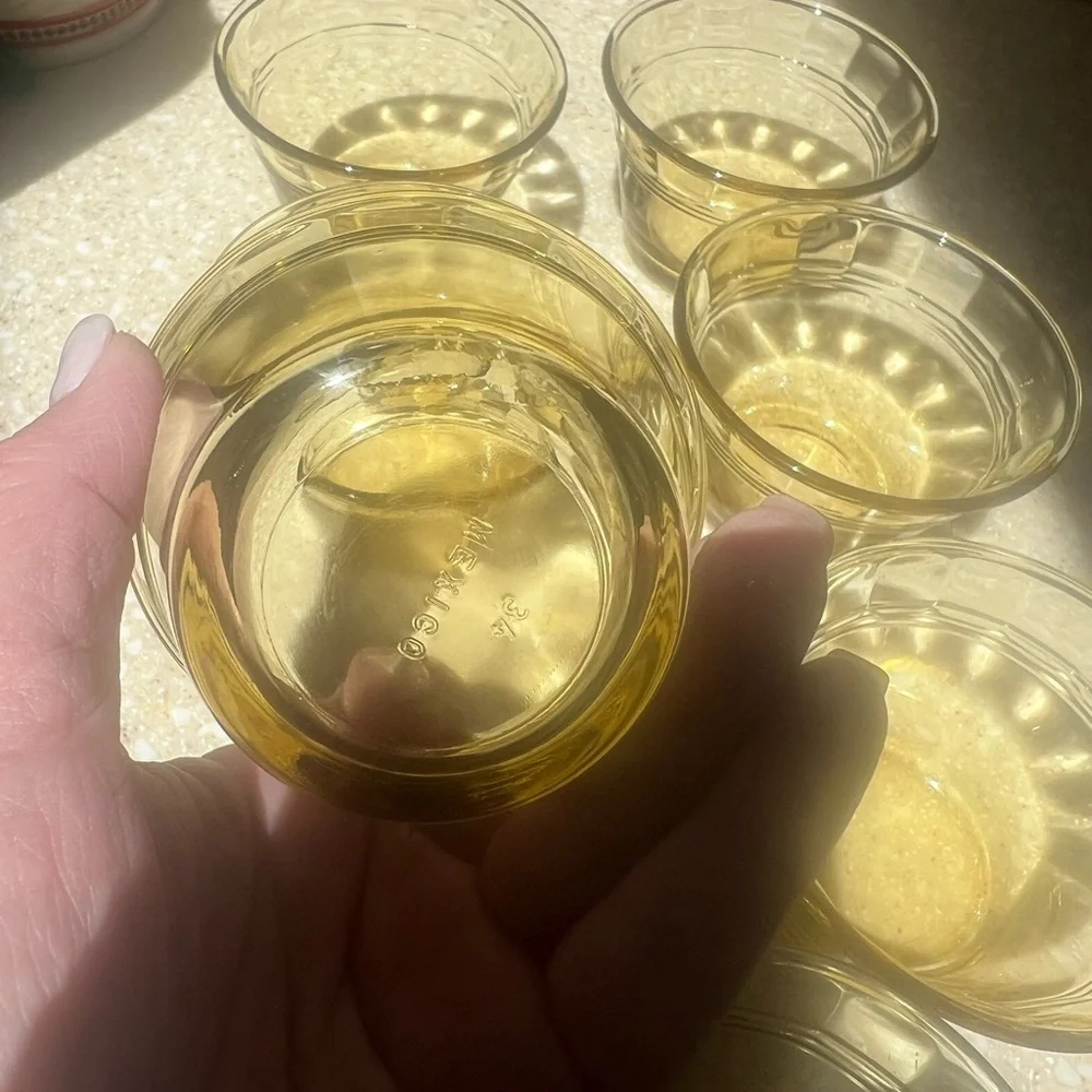 Vintage Amber yellow Pudding Cups marked Mexico